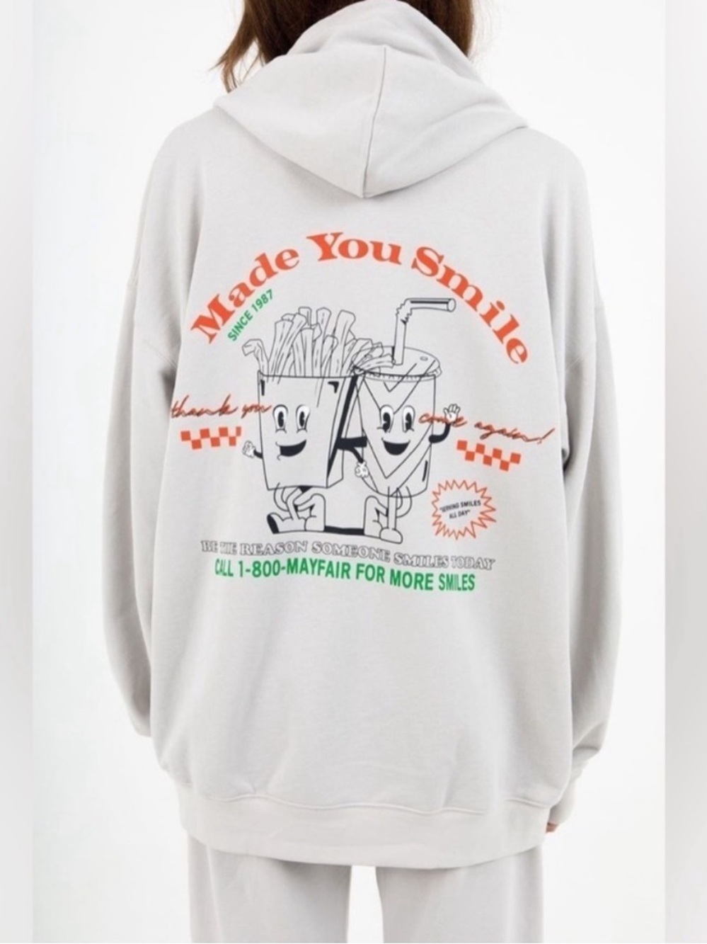 Made You Smile Graphic Hoodie Sweatshirt - Light Gray